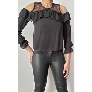 Blouse, Black with cut out shoulders, Size S